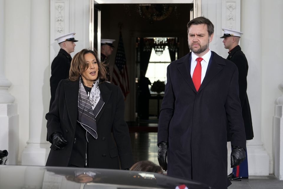 Vice President Kamala Vance and Vice President-elect JD Vance depart the White House (Alex Brandon/AP)