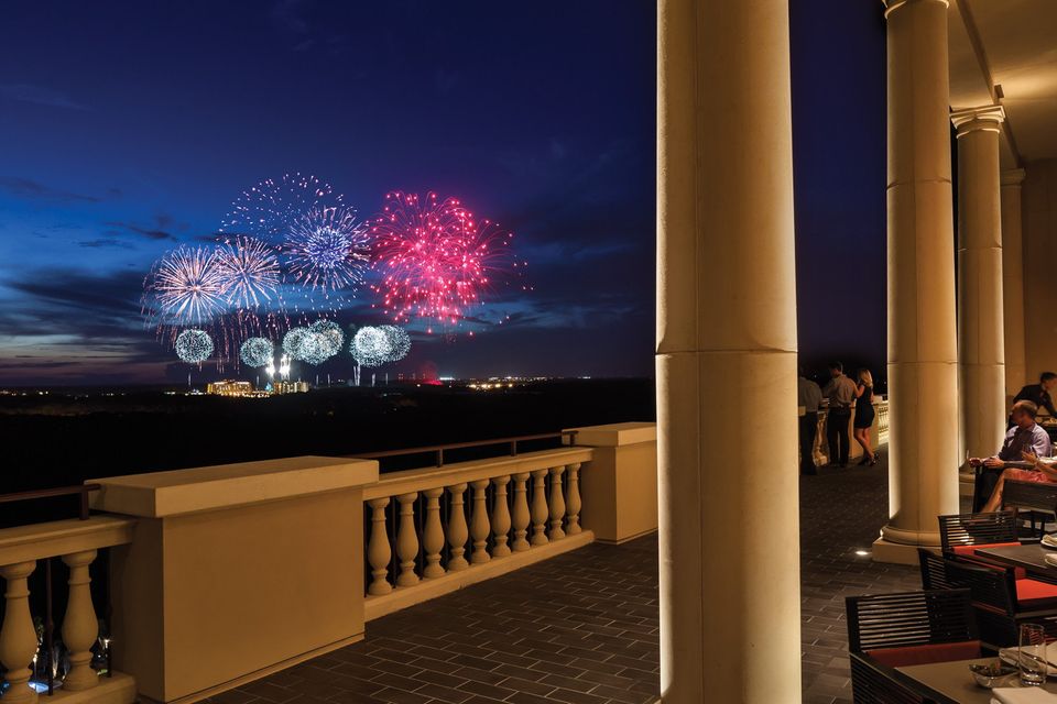 A fireworks display from the balcony of Capa