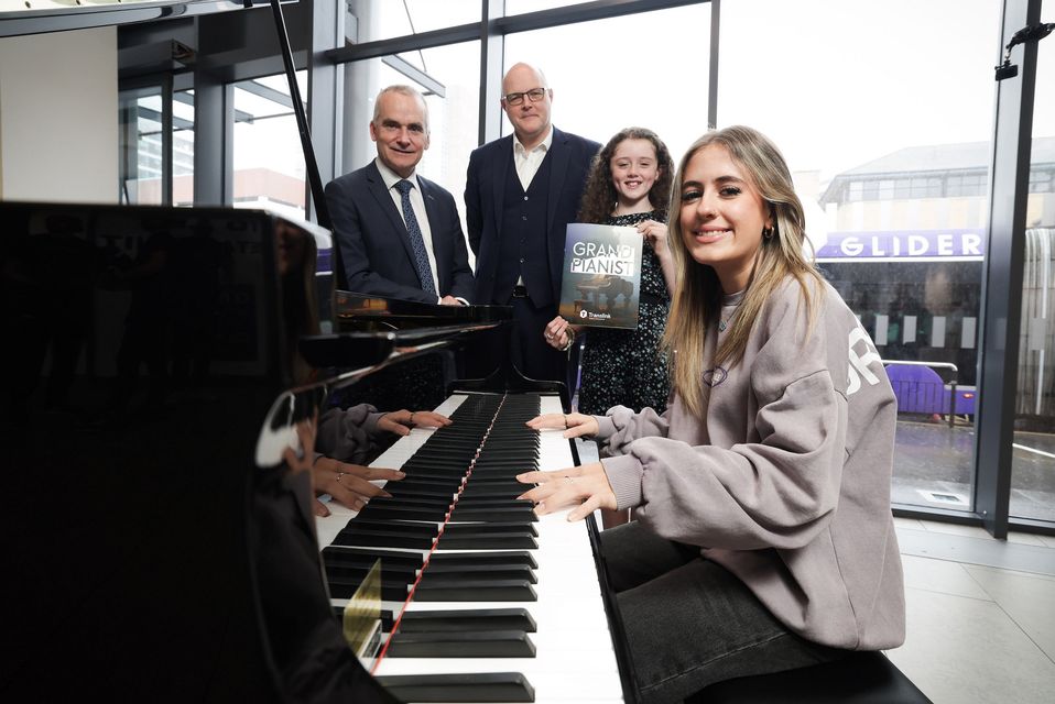 Translink Group chief executive Chris Conway, Grand Pianist head judge Matthew Owens, Scarlett Hutchinson, Robyn English