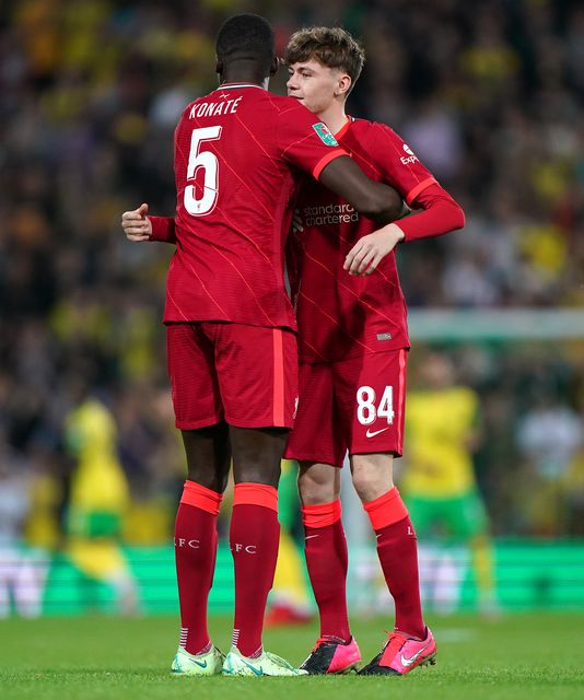 Ibrahima Konate and Conor Bradley have returned to training after long injury lay-offs (Joe Giddens/PA)