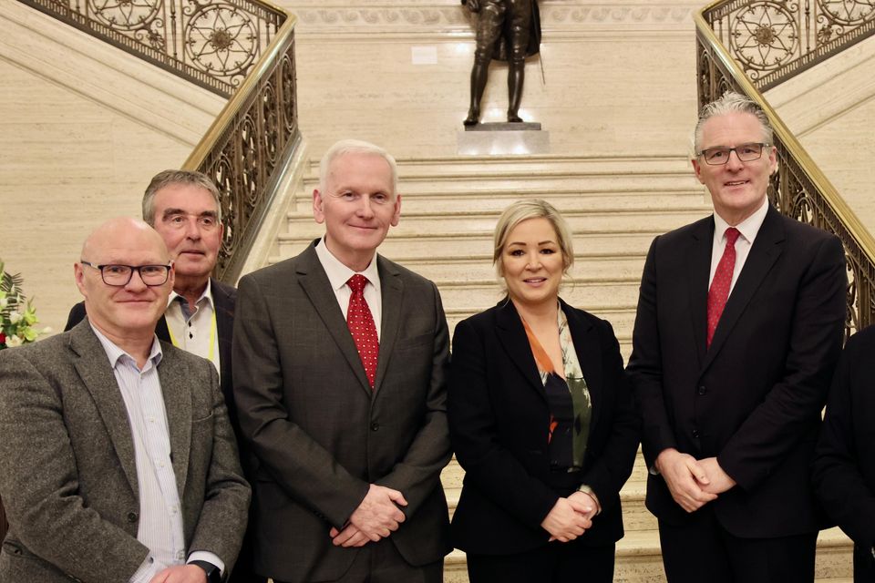 Sinn Fein vice president Michelle O’Neill leads a delegation from her party to meet with a senior delegation from the GAA, including GAA president Jarlath Burns (Sinn Fein/PA)