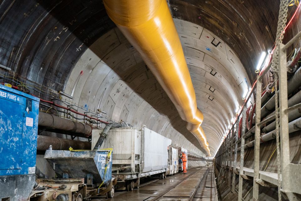 Construction workers in the main tunnel of the Thames Tideway Tunnel (Dominic Lipinski/PA)