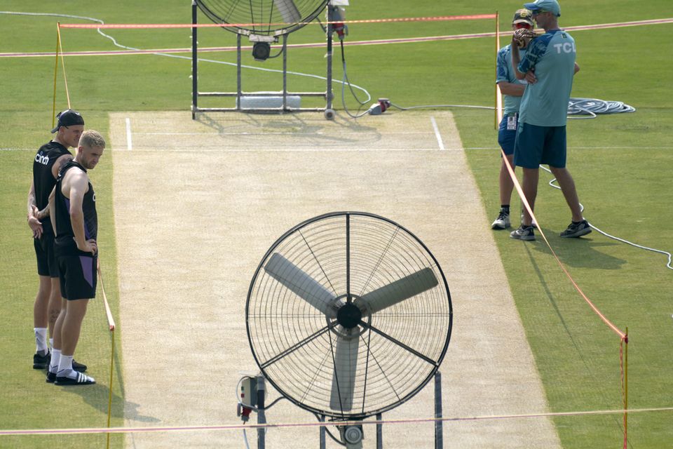 Industrial fans have been used to help prepare the pitch in Rawalpindi (Anjum Naveed/AP).