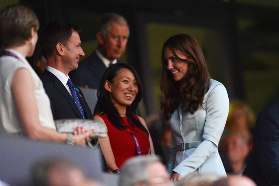 LONDON, ENGLAND - JULY 27:  British Secretary of State for Culture, Olympics, Media and Sport Jeremy Hunt (2L) and Catherine, Duchess of Cambridge (R) is seen during the Opening Ceremony of the London 2012 Olympic Games at the Olympic Stadium on July 27, 2012 in London, England.  (Photo by Pascal Le Segretain/Getty Images)