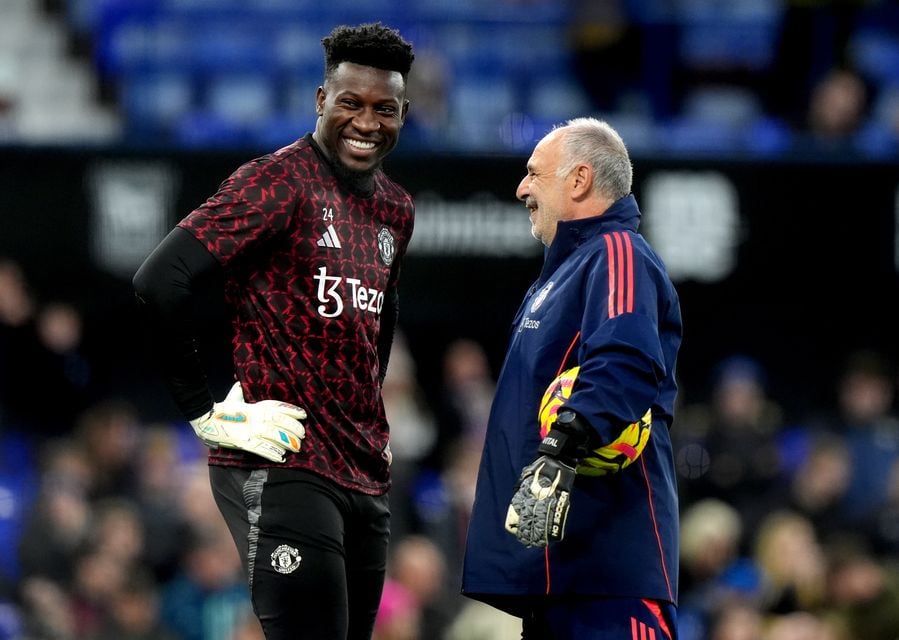 United boss Ruben Amorim made reference on Sunday to his goalkeeping coach Jorge Vital (right) (Bradley Collyer/PA)