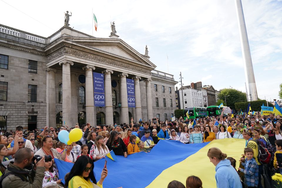 People gather for a Ukraine independence rally in Dublin (Brian Lawless/PA)