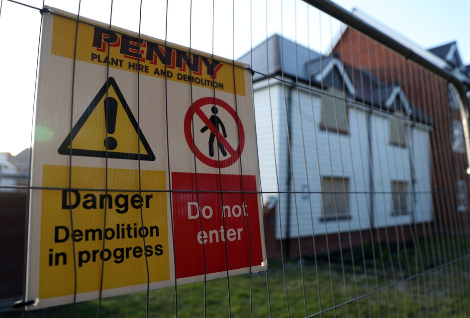 Demolition work at the former home of Novichok victim Charlie Rowley, on Muggleton Road, Amesbury, Wiltshire (Andrew Matthews/PA)