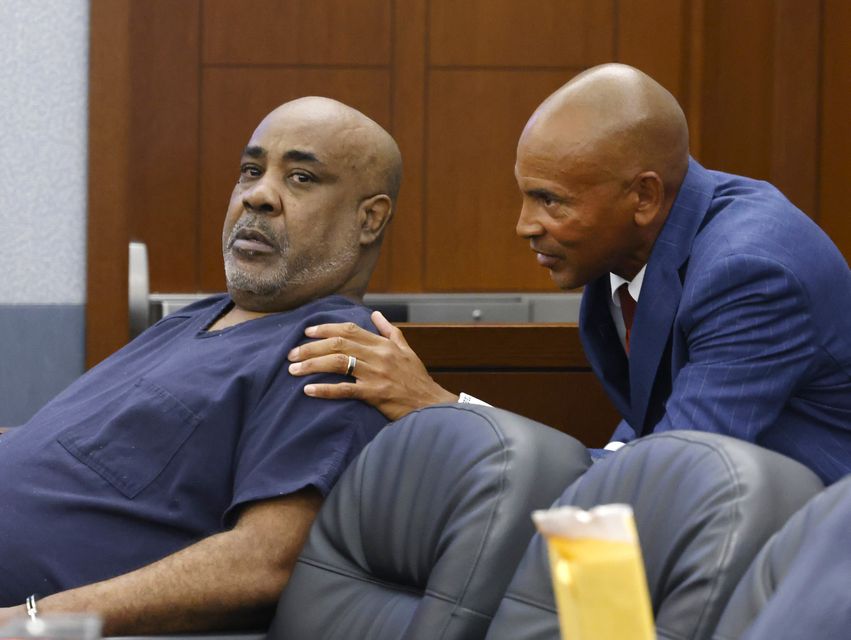 Duane “Keffe D” Davis, left, is accused of orchestrating the 1996 slaying of hip-hop icon Tupac Shakur (Bizuayehu Tesfaye/Las Vegas Review-Journal via AP)