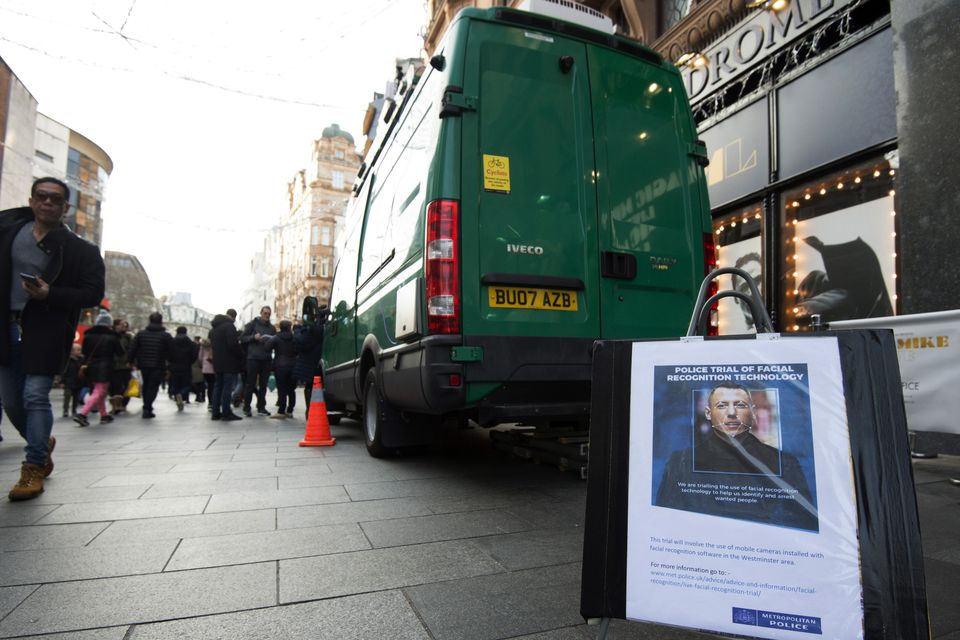 Facial Recognition Technology in use in Leicester Square, London. (Kirsty O’Connor/PA)