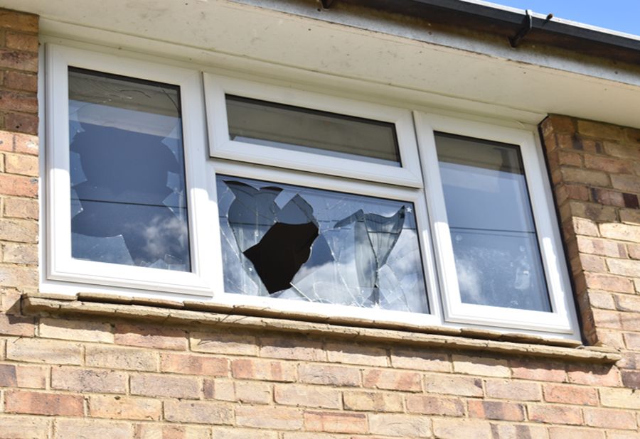 A damaged window after Matthew Haydon was found guilty of causing an explosion in his home (Bedfordshire Police/PA)