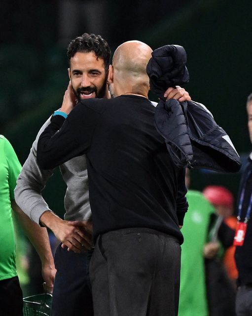 Ruben Amorim (left) had been touted a possible replacement for Pep Guardiola at Man City (Zed Jameson/PA)