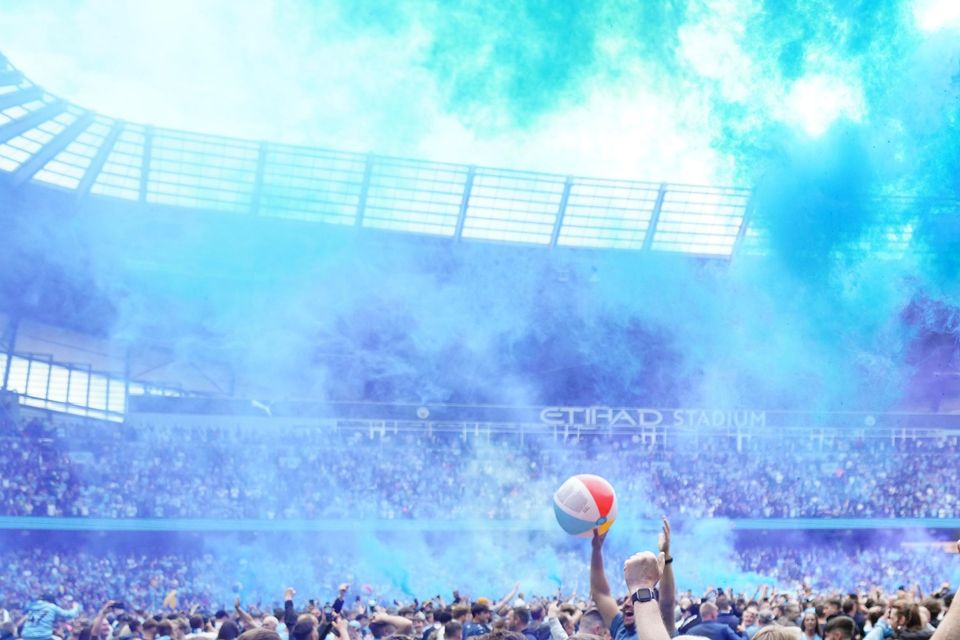 Jubilant scenes followed as Manchester City won another title (Martin Rickett/PA)