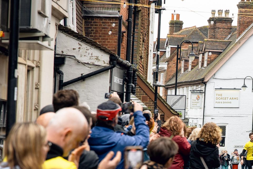 James Cooper approaches the finish line of his final marathon of the year – 366 in total – on Middle Row, East Grinstead (Cameron Pettitt and Harry Manser)