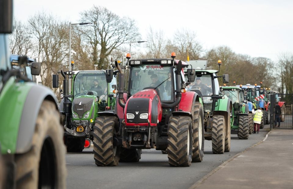 Local farmers take part in a UK-wide day of action at the Eikon Centre near Lisburn, Co Antrim on Saturday in protest against the inheritance tax changes to Agricultural and Business Property Relief. Photo by Kelvin Boyes / Press Eye.