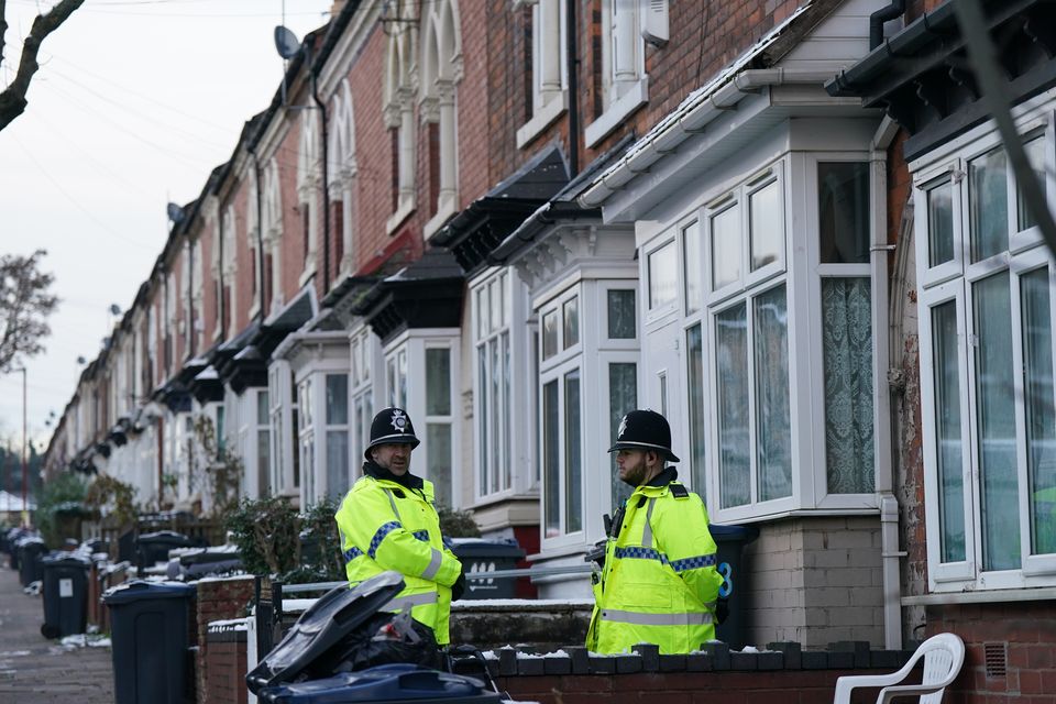 Police outside the property in Clarence Road, Handsworth, in December 2022 (Jacob King/PA)