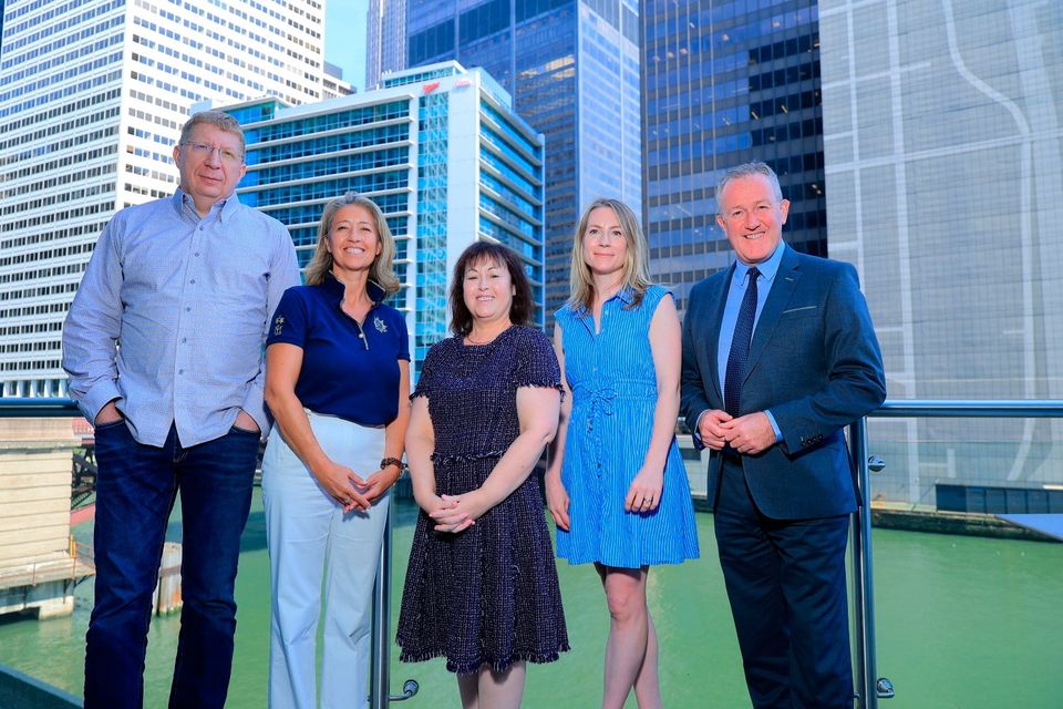 Economy Minister Conor Murphy met SpiderRock executives in Chicago last year.  He is joined by (from left) George Papa, SpiderRock CEO, Annabelle Baldwin, SpiderRock chief revenue officer, Andrea Haughian, Invest NI’s head of Americas, and Julianne Cox, FDI business development director at Invest NI