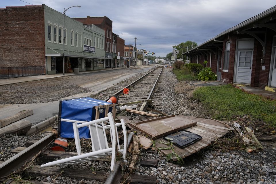 Flood debris left by Hurricane Helene is seen in Newport, Tennessee (George Walker IV/AP/PA)