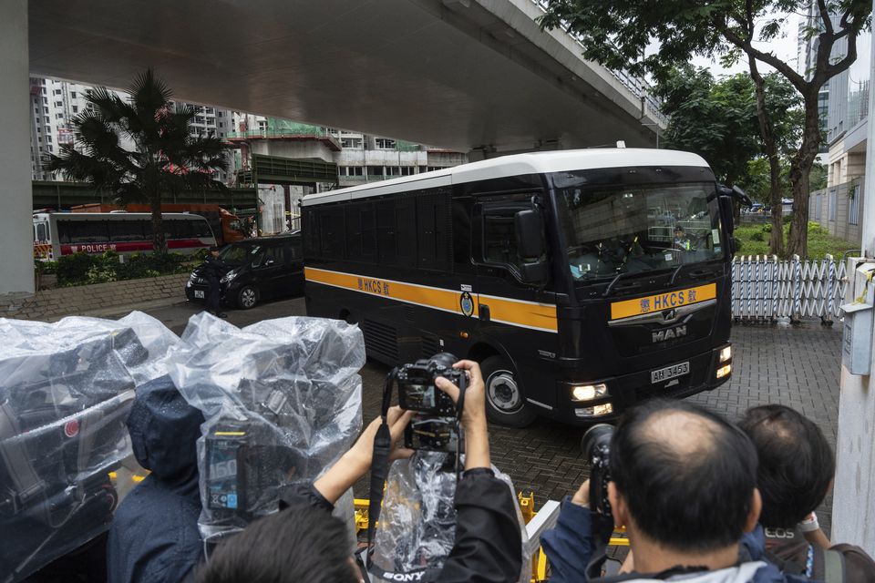 A Correctional Services Department vehicle arrived at the court in Hong Kong on Tuesday (Chan Long Hei/AP)