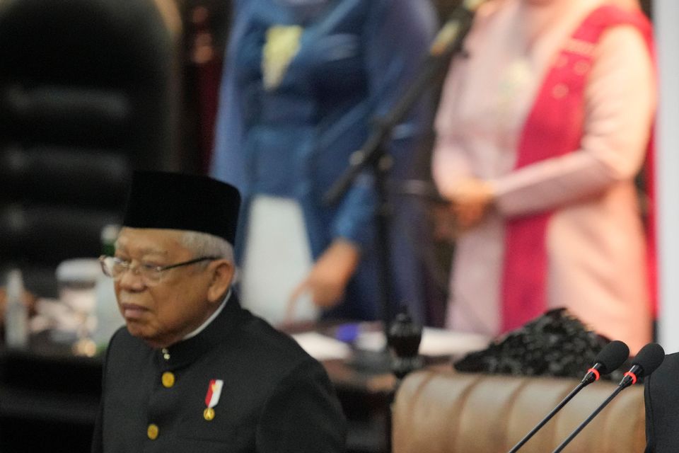 Gibran Rakabuming Raka, the eldest son of outgoing president Joko Widodo, is sworn in as Indonesia’s new vice president (Tatan Syuflana/AP)