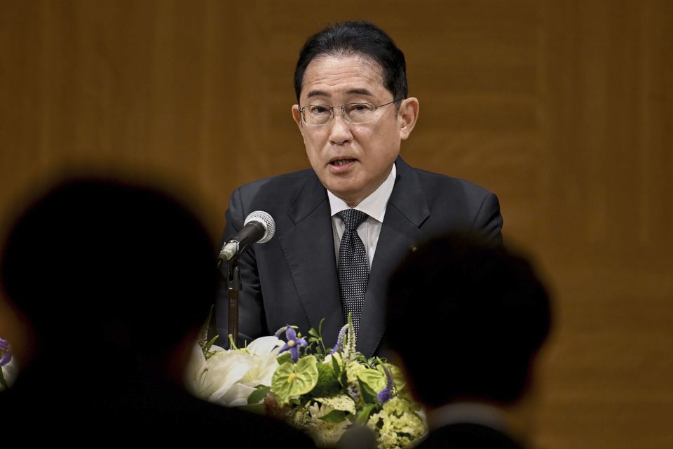 Japan’s Prime Minister Fumio Kishida speaks at a press conference in Hiroshima (AP)