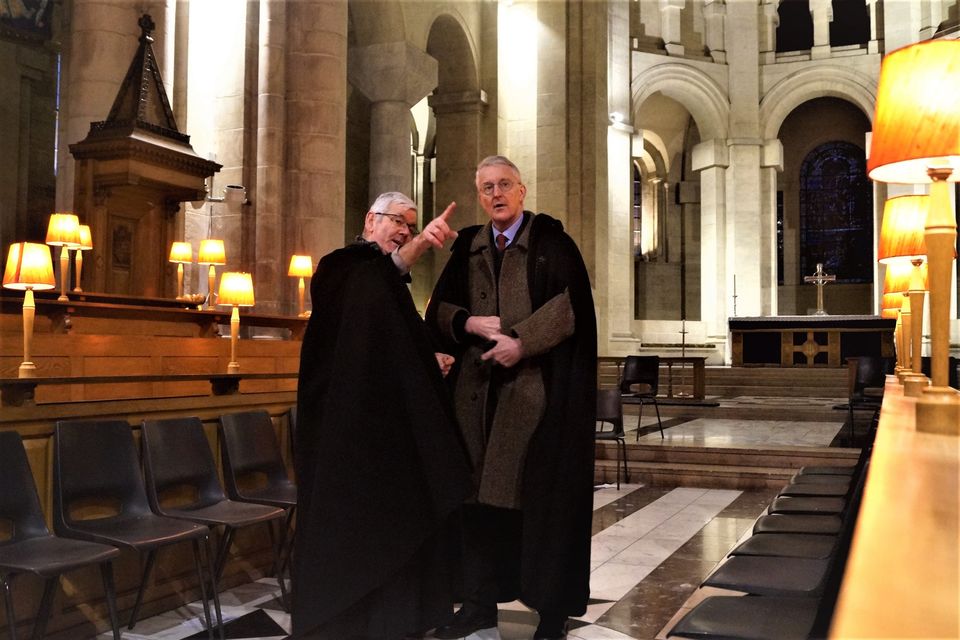 The Secretary of State is given a tour of Belfast Cathedral by Dean Stephen Forde