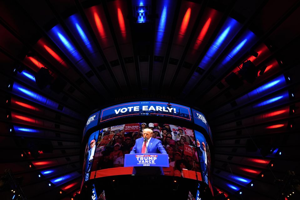 Republican presidential nominee Donald Trump speaking at his campaign rally at Madison Square Garden in New York (Alex Brandon/AP)