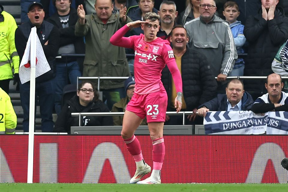 Sammie Szmodics celebrates after opening the scoring for Ipswich (Steven Paston/PA)