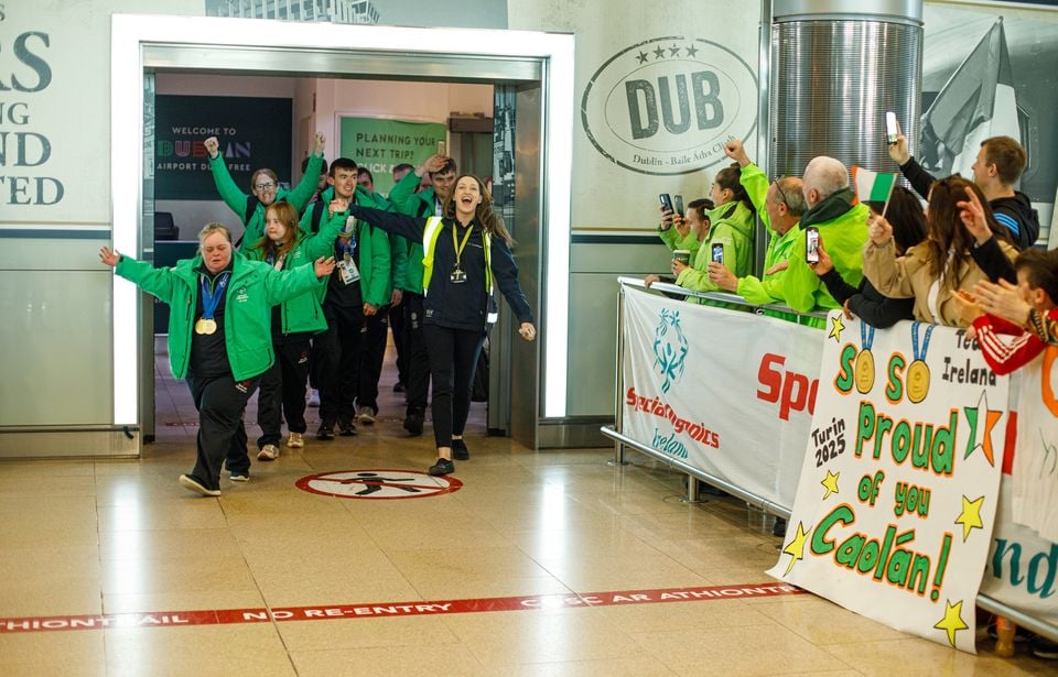 Team Ireland arrive at Dublin Airport from the Special Olympics World Winter Games in Turin.
Pic:Mark Condren
16.3.2025