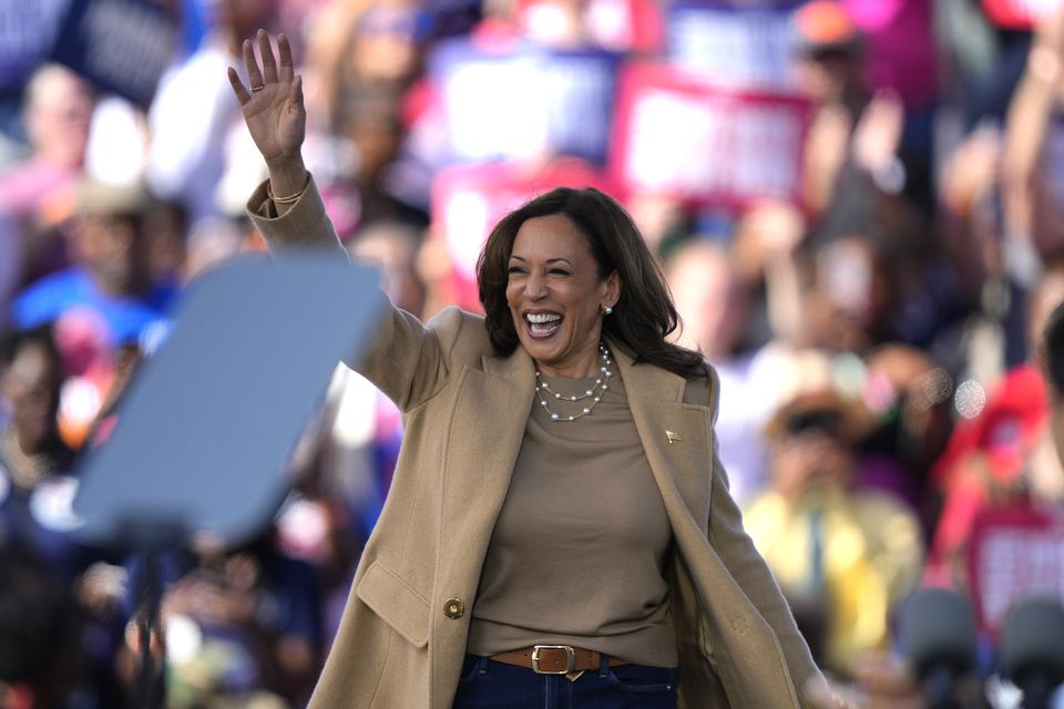 Democratic presidential nominee Vice President Kamala Harris arrives to speak during a campaign rally outside the Atlanta Civic Centre (AP/Brynn Anderson)