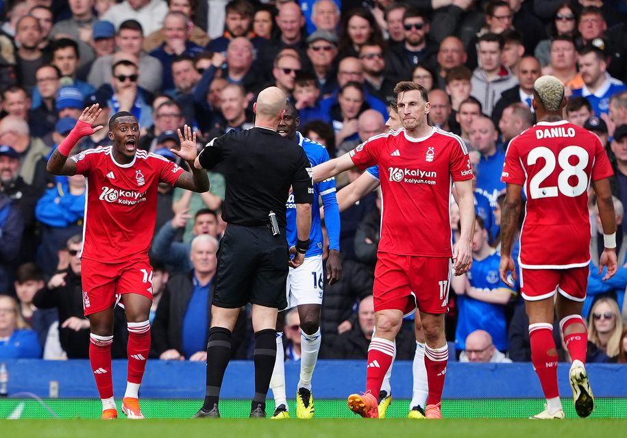 Nottingham Forest were unhappy with the refereeing during their defeat at Everton (Peter Byrne/PA)