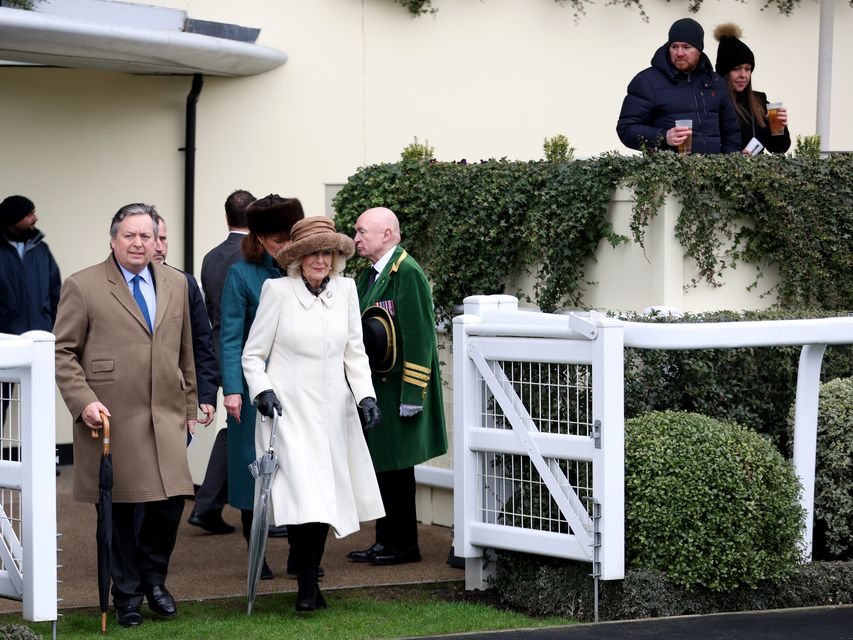 Queen Camilla (centre) attends the Betfair Ascot Chase Raceday at Ascot Racecourse, Berkshire (Steven Paston/PA)