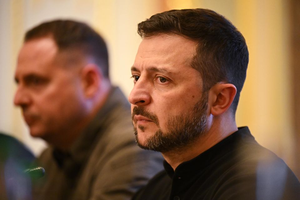 Ukrainian President Volodymyr Zelensky attends a trilateral meeting with Secretary of State, Antony Blinken and Foreign Secretary David Lammy (Leon Neal/PA)  