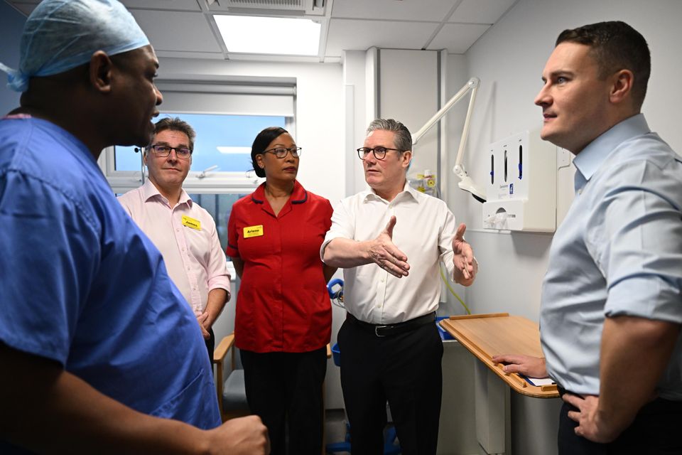 Prime Minister Sir Keir Starmer and Health Secretary Wes Streeting during a visit to the Elective Orthopaedic Centre in Epsom, Surrey (Leon Neal/PA)