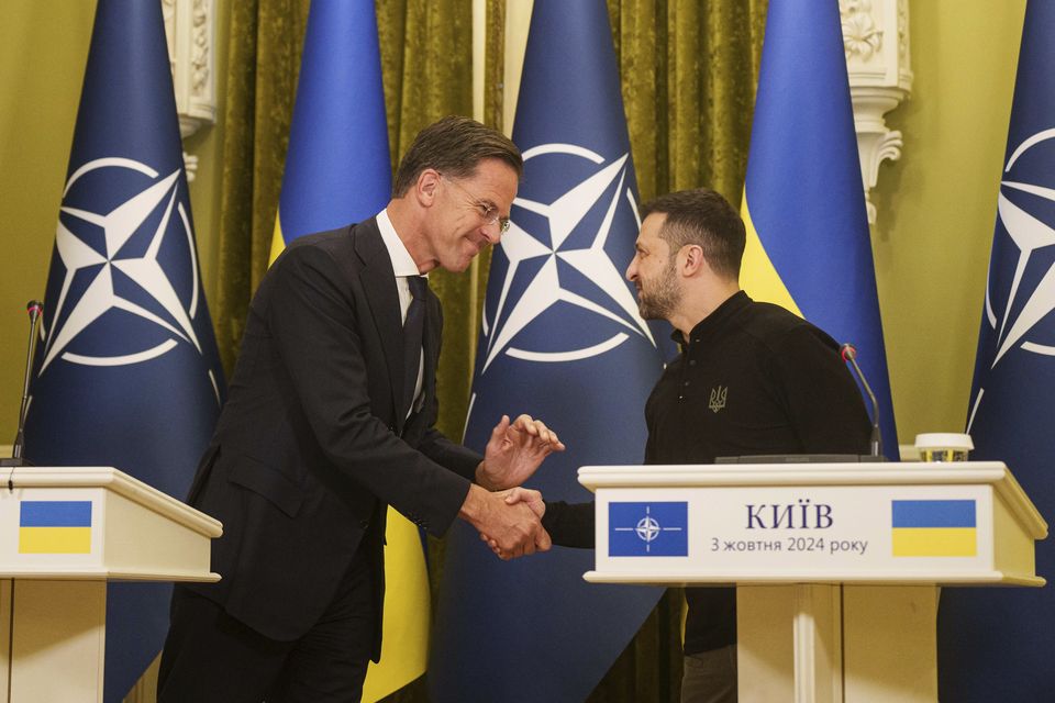 New Nato secretary-general Mark Rutte has met Ukrainian President Volodymyr Zelensky in Kyiv (Evgeniy Maloletka/AP)