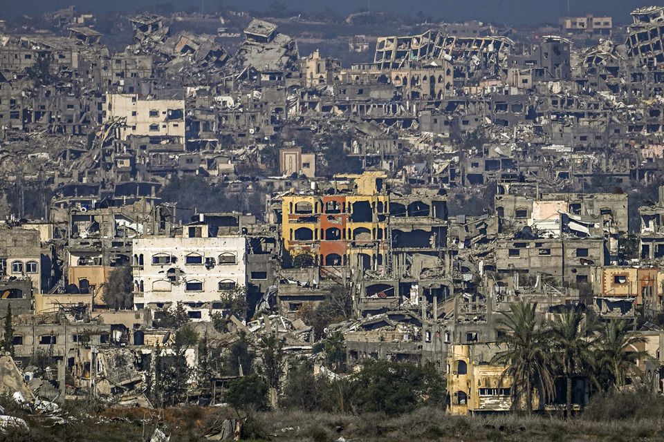 A destroyed part of Gaza City as seen from southern Israel (Tsafrir Abayov/AP)