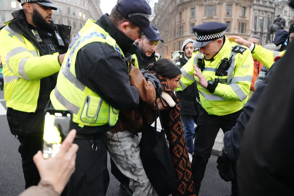 Protesters were arrested at Trafalgar Square for breaching protest conditions (Jeff Moore/PA)