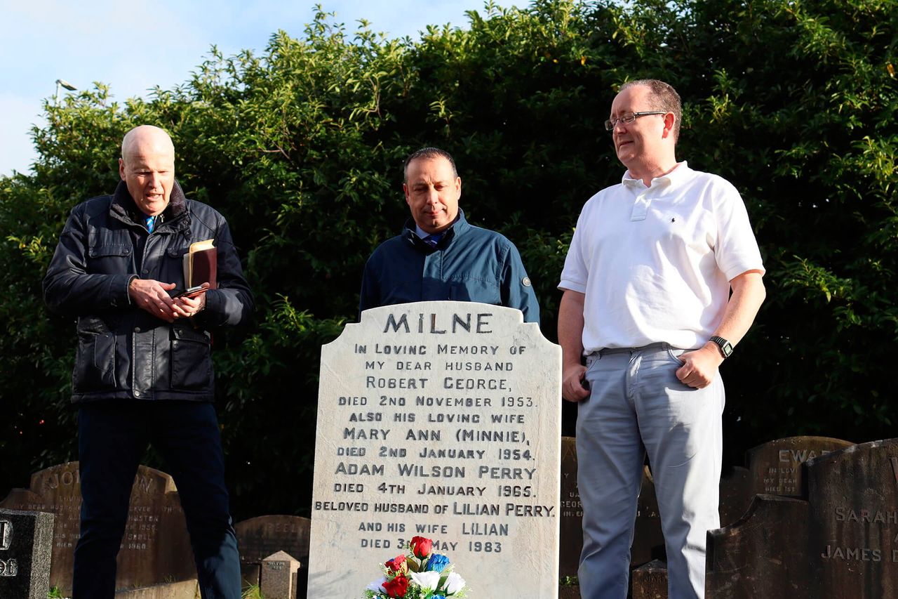 Restored grave of Linfield legend Bob Milne unveiled in Belfast