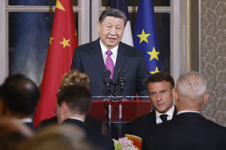 Xi Jinping speaks during a toast at a state dinner at the Elysee Palace in Paris (Ludovic Marin/AP)