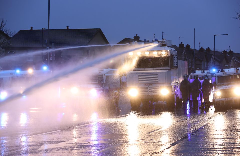 The report may reignite the debate over whether water cannon could ever be used by police on the UK mainland. (Liam McBurney/PA)