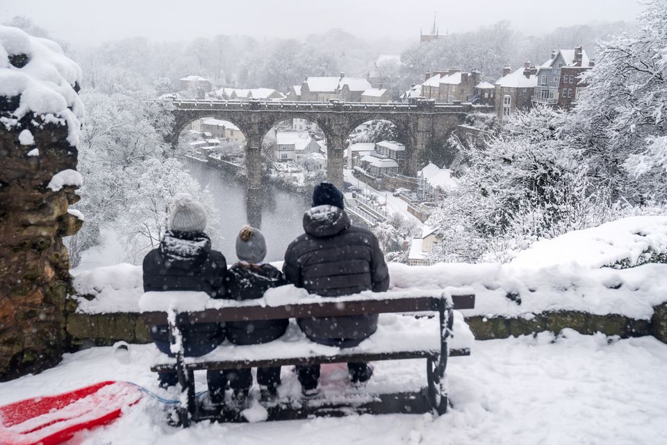 The Knaresborough Viaduct provided a beautiful view for people taking a break from sledging (Danny Lawson/PA)