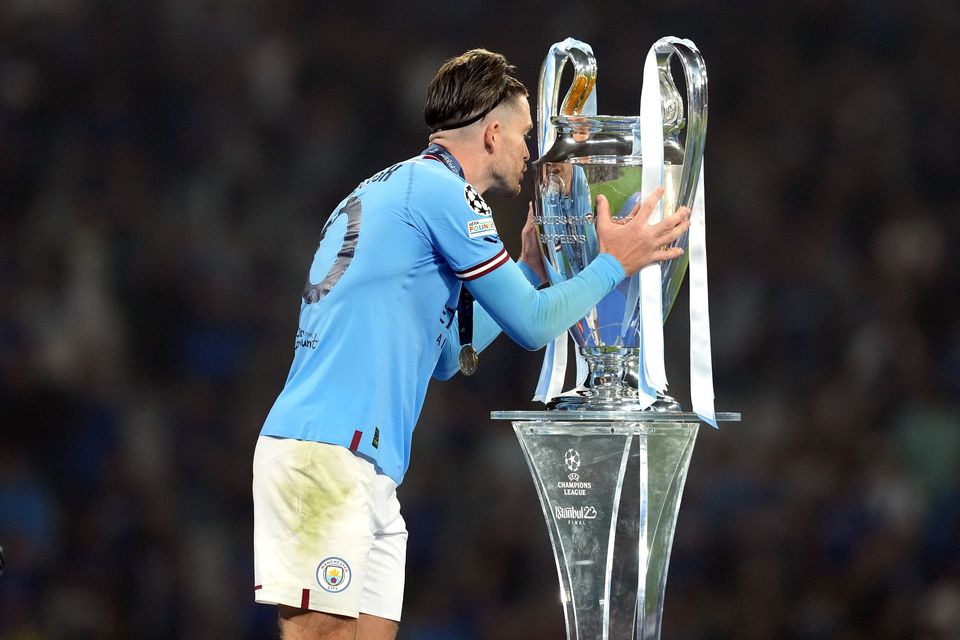 Jack Grealish celebrates Manchester City’s Champions League win (Martin Rickett/PA)