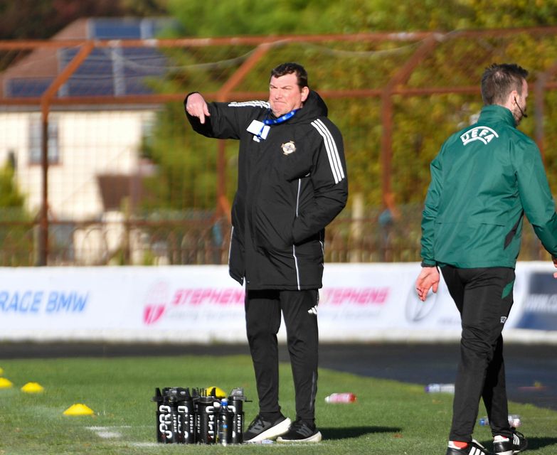 Northern Ireland Under-21 boss Tommy Wright watches on from the touchline in Ballymena