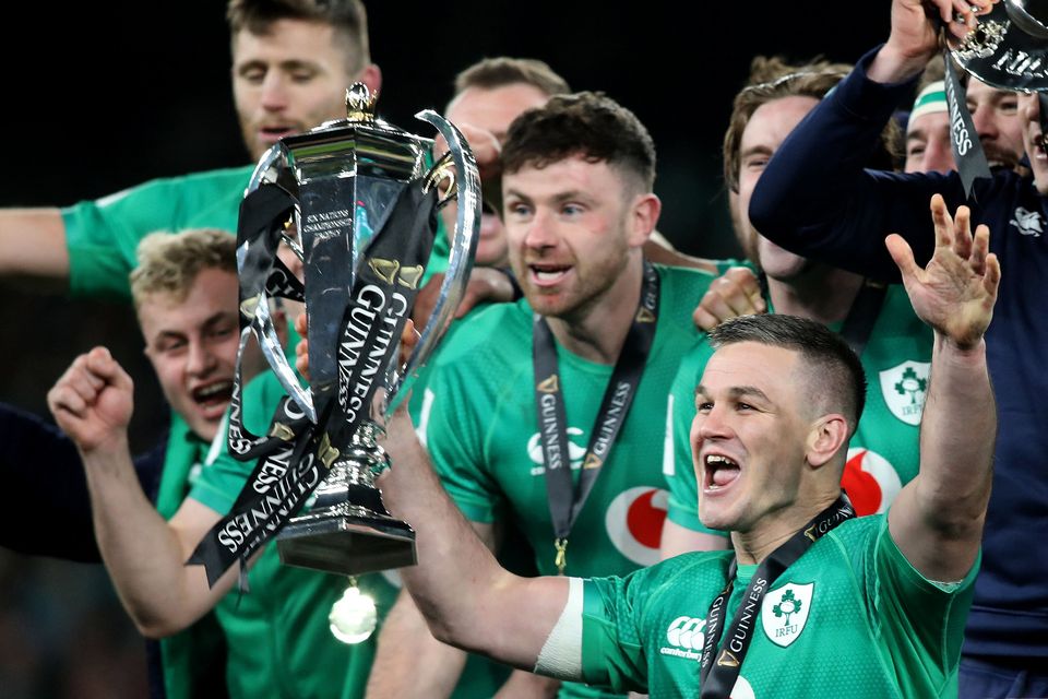 Johnny Sexton leads the Ireland celebrations after Six Nations Grand Slam success