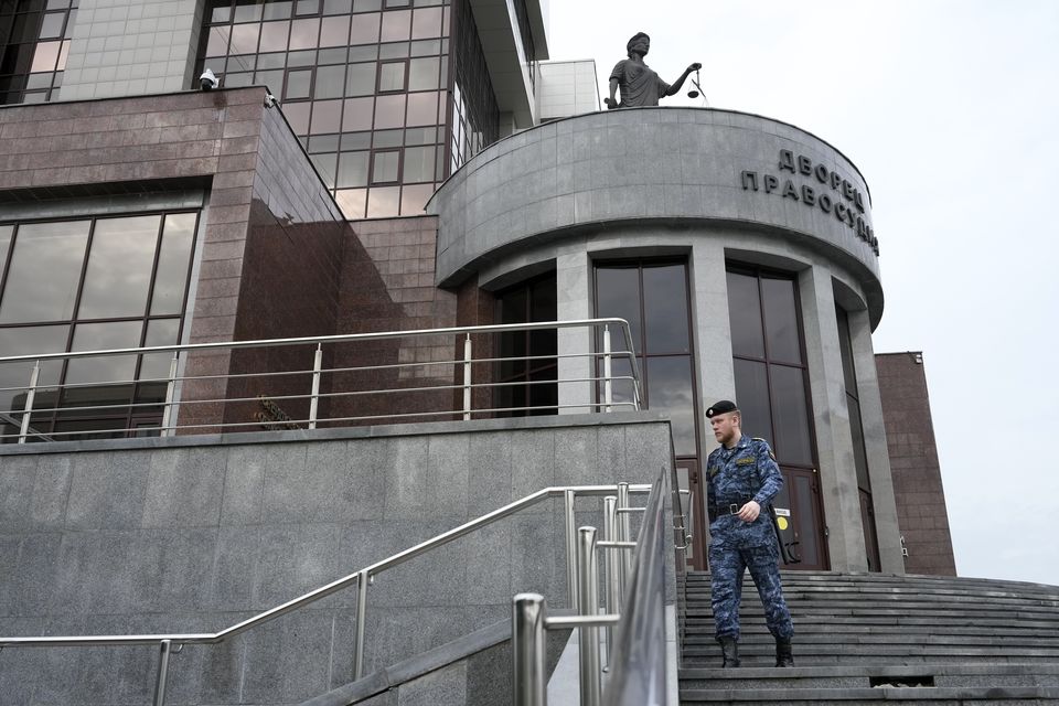 The court in Yekaterinburg, Russia, where the trial of Wall Street Journal reporter Evan Gershkovich trial is taking place (Dmitri Lovetsky/AP)