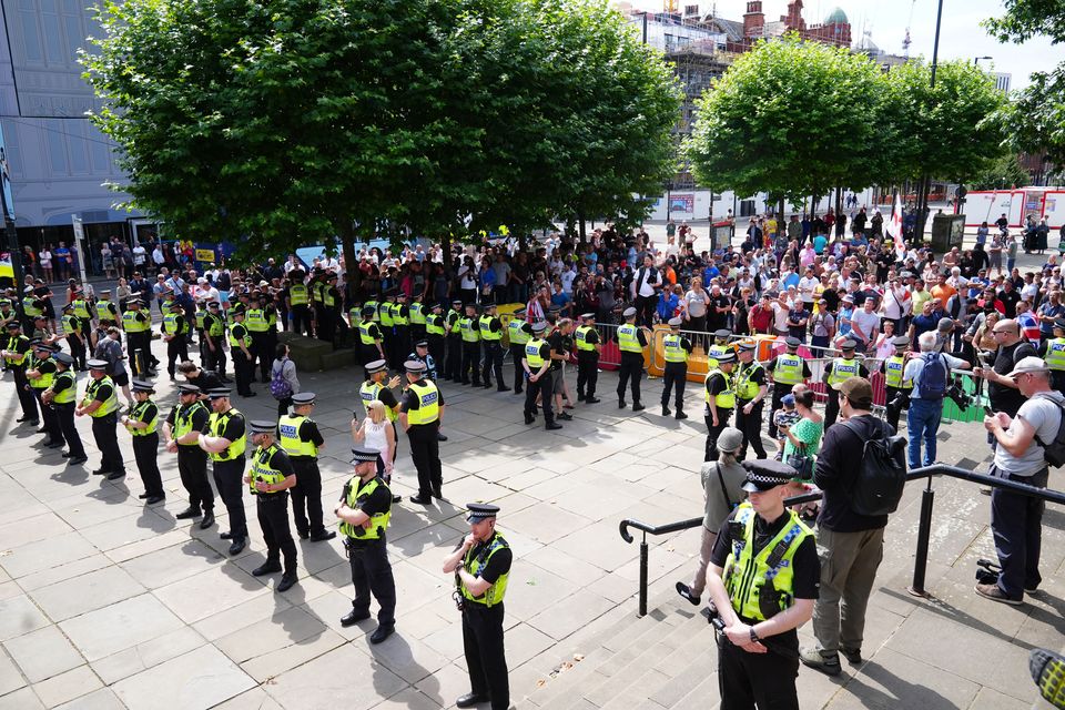 Hoban was a prominent figure in an anti-immigration protest in Leeds which confronted a much larger pro-Palestinian demonstration (Owen Humphreys/PA)