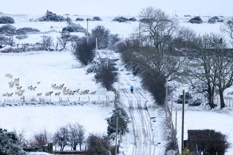 Snow and ice make driving conditions hazardous on Dree Hill, Dromara, Tuesday, Jan 7, 2025. (Photo by Peter Morrison)