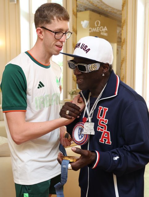 Daniel Wiffen and rapper Flavor Flav attend Omega House Paris 2024. (Photo by Mike Marsland/Getty Images for Omega)