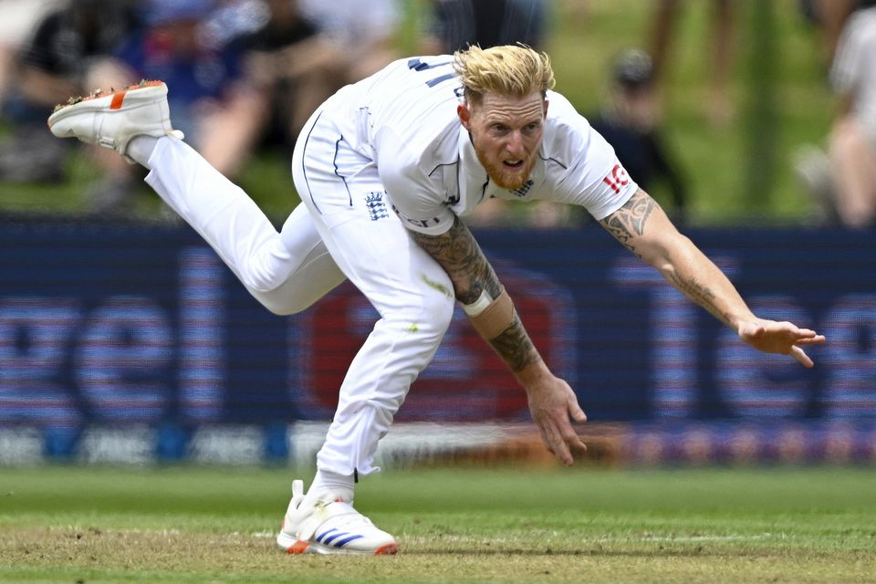 England’s Ben Stokes bowls during play on day one (Andrew Cornaga/Photosport/AP)