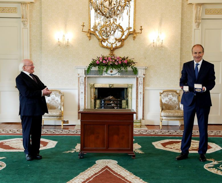 Micheal Martin with President Michael D Higgins (Maxwell Photography/PA)