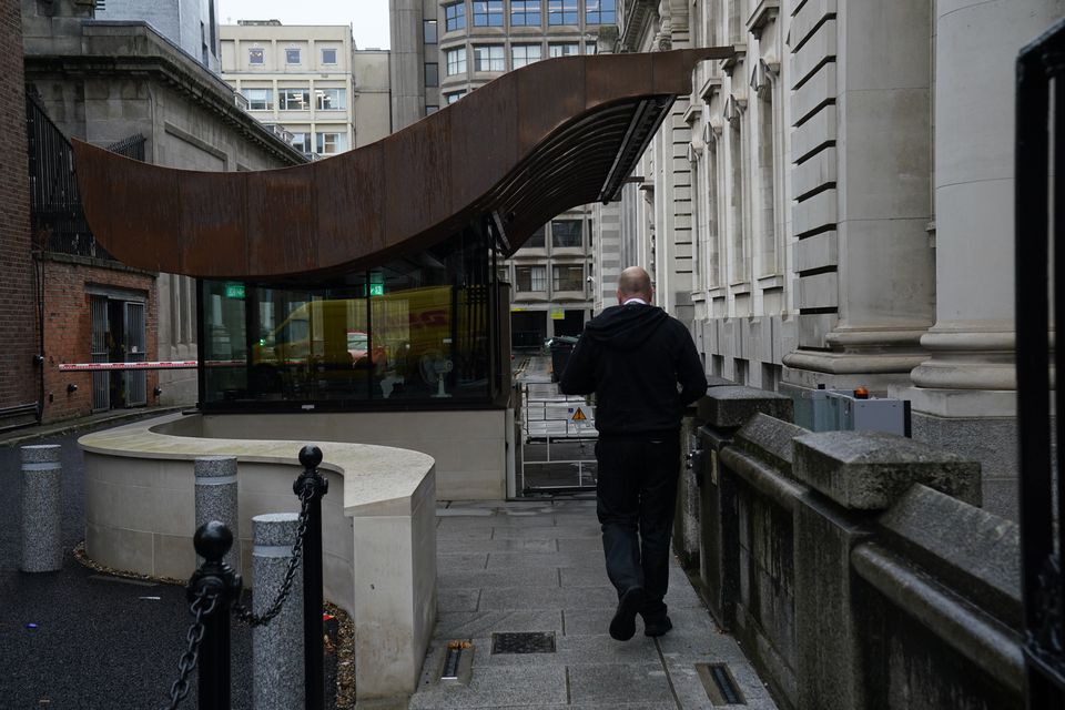 The security hut outside the Department of Finance (Brian Lawless/PA)